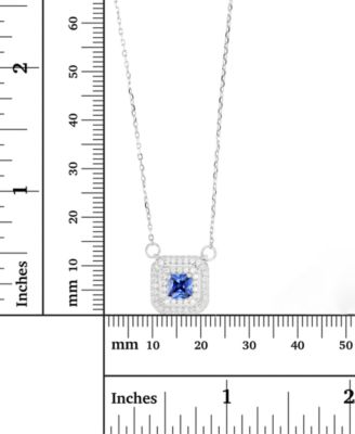 Cubic Zirconia Square Halo 18" Pendant Necklace in Sterling Silver