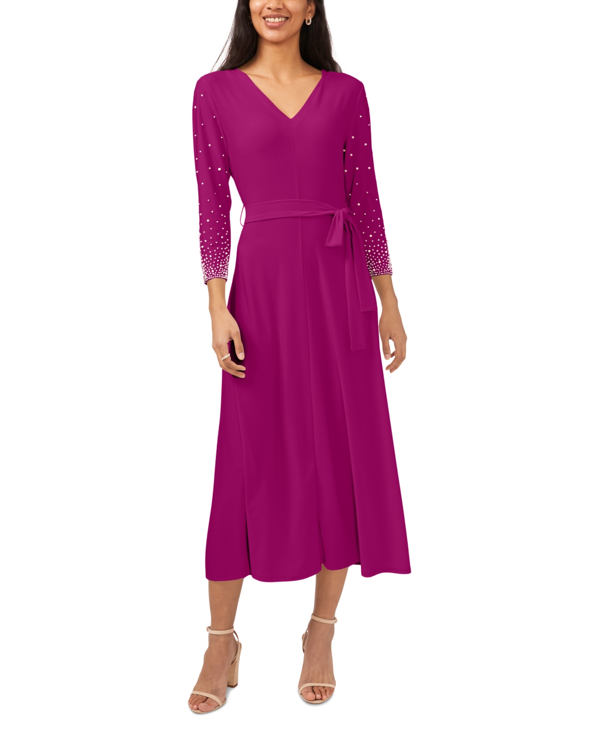 Msk Vneck Beaded Midi Dress In Azalea ModeSens