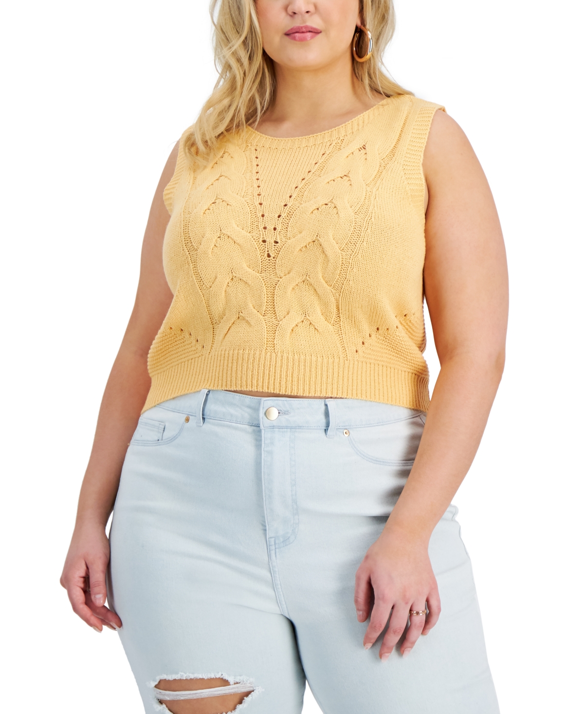 Full Circle Trends Trendy Plus Size Cropped Novelty Cable-Front Sweater Vest