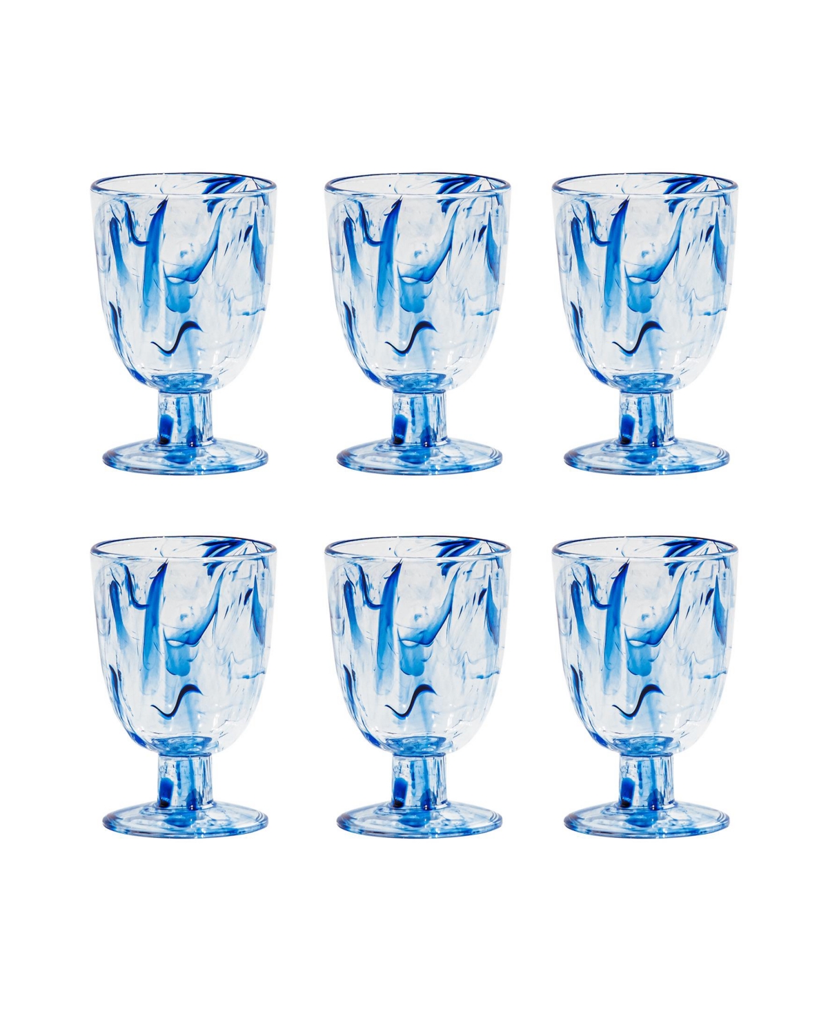 Tarhong Aegean Swirl Premium Acrylic Goblet Glasses, Set Of 6 In Blue