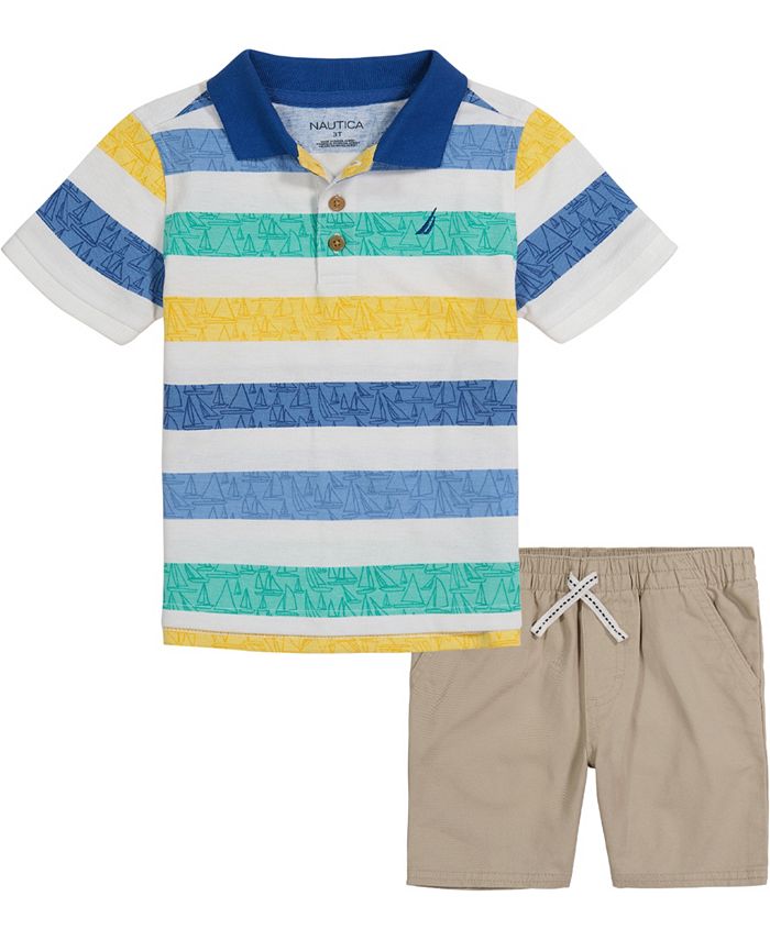 Nautica Baby Boys Striped Polo Shirt and Twill Shorts, 2 Piece Set - Macy's