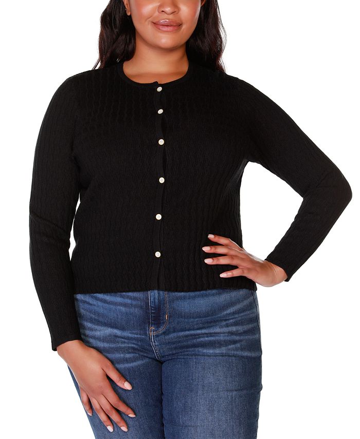 Belldini Black Label Plus Pointelle Button Front Cardigan Sweater