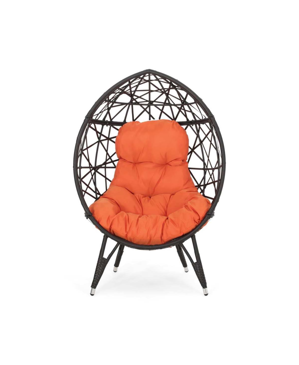 Noble House Palazzo Outdoor Wicker Teardrop Chair With Cushion In Orange