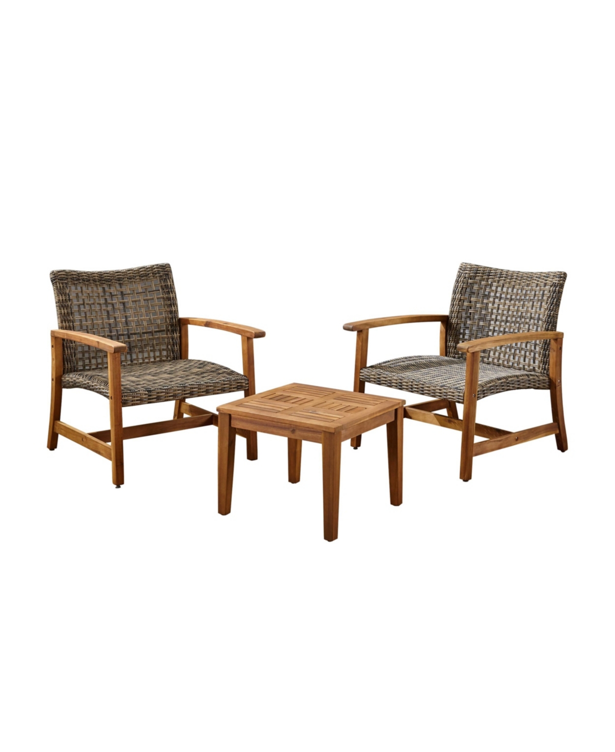 Noble House Hampton Outdoor Wicker Club Chairs And Side Table Set, 3 Piece In Gray