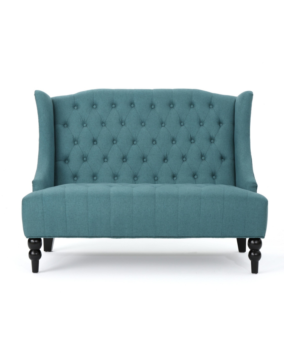 Noble House Leora Contemporary Tufted Wingback Loveseat In Dark Teal
