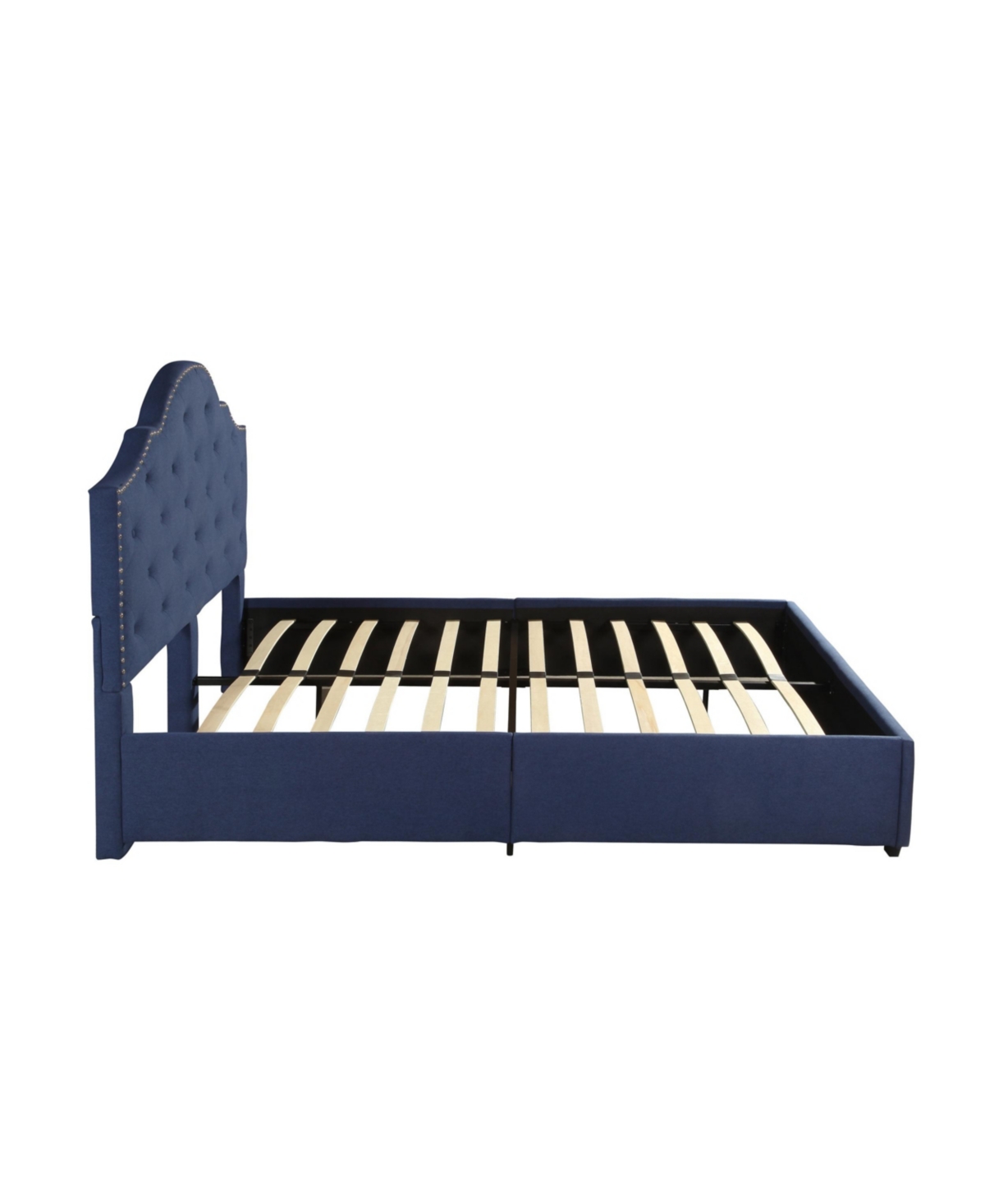 Noble House Cordeaux Contemporary Button-tufted Upholstered Bed Frame, Queen With Nailhead Accents In Navy