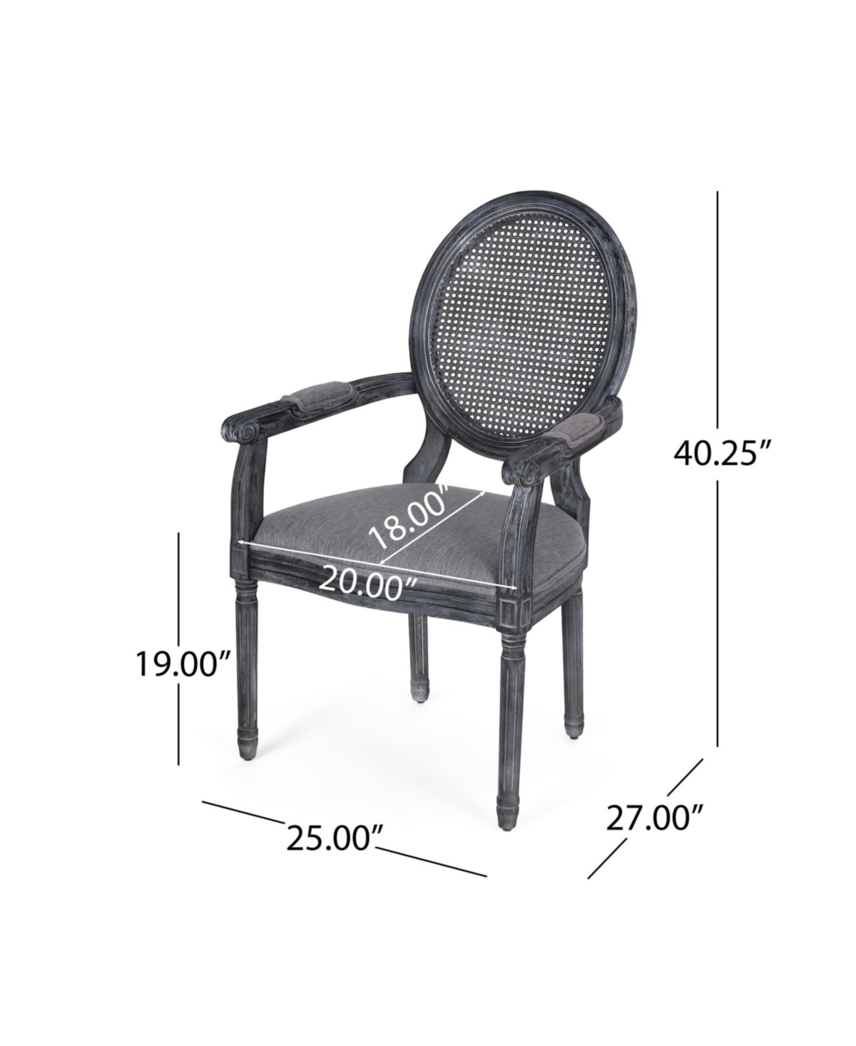 Noble House Judith French Country Wood And Cane Upholstered Dining Chair Set, 2 Piece In Gray