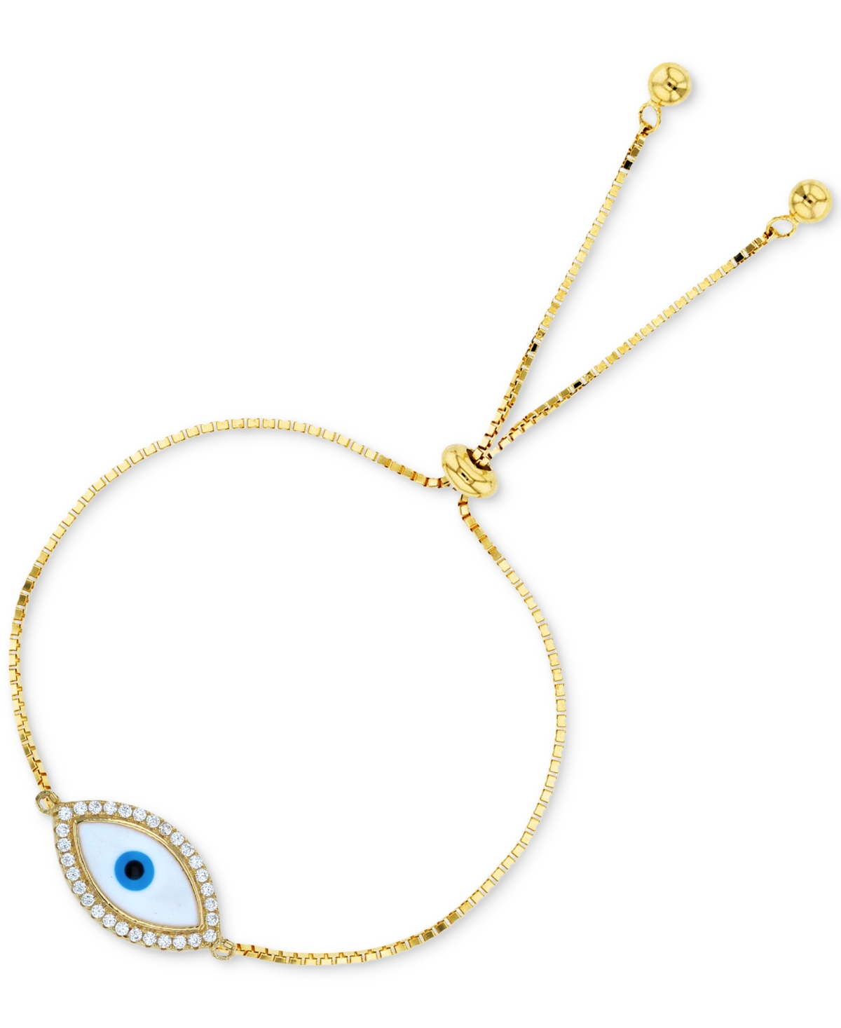 MACY'S CUBIC ZIRCONIA & ENAMEL EVIL EYE BOLO BRACELET 