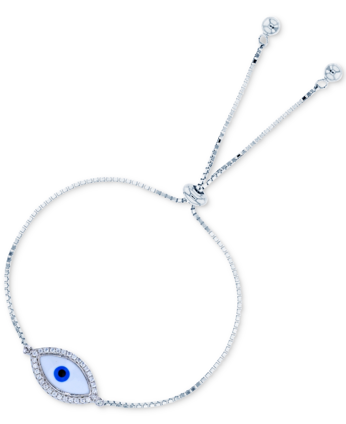 MACY'S CUBIC ZIRCONIA & ENAMEL EVIL EYE BOLO BRACELET 