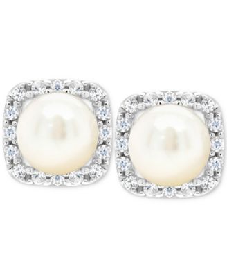 Cultured Freshwater Pearl & Lab-Created White Sapphire (1/5 ct. t.w.) Stud Earrings in 10k Gold (Also in Onyx)