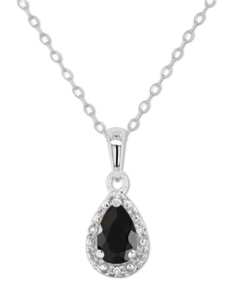 Labradorite & Diamond Accent Pear 18" Pendant Necklace in Sterling Silver (Also in Onyx, & Turquoise)