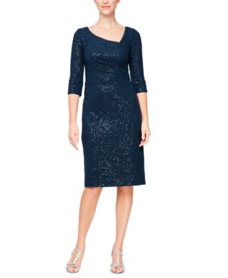 alex evenings lace sheath dress Alex Evenings Women's Boat Neck A-Line Midi Dress - Champagne main image 0