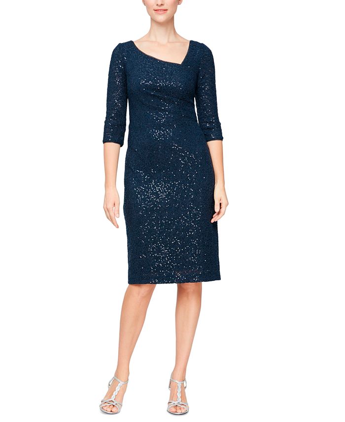 Alex Evenings Women s Asymmetric Embellished Lace Sheath Dress