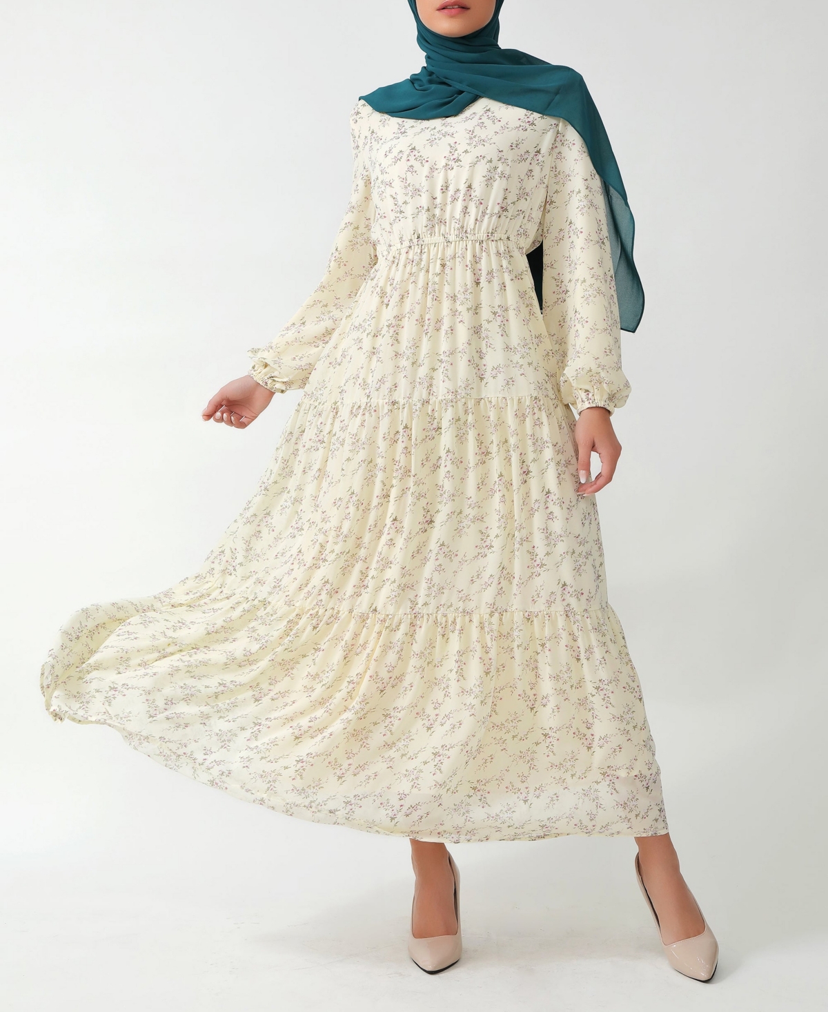 Urban Modesty Women's Floral Tiered Maxi Dress In Cream