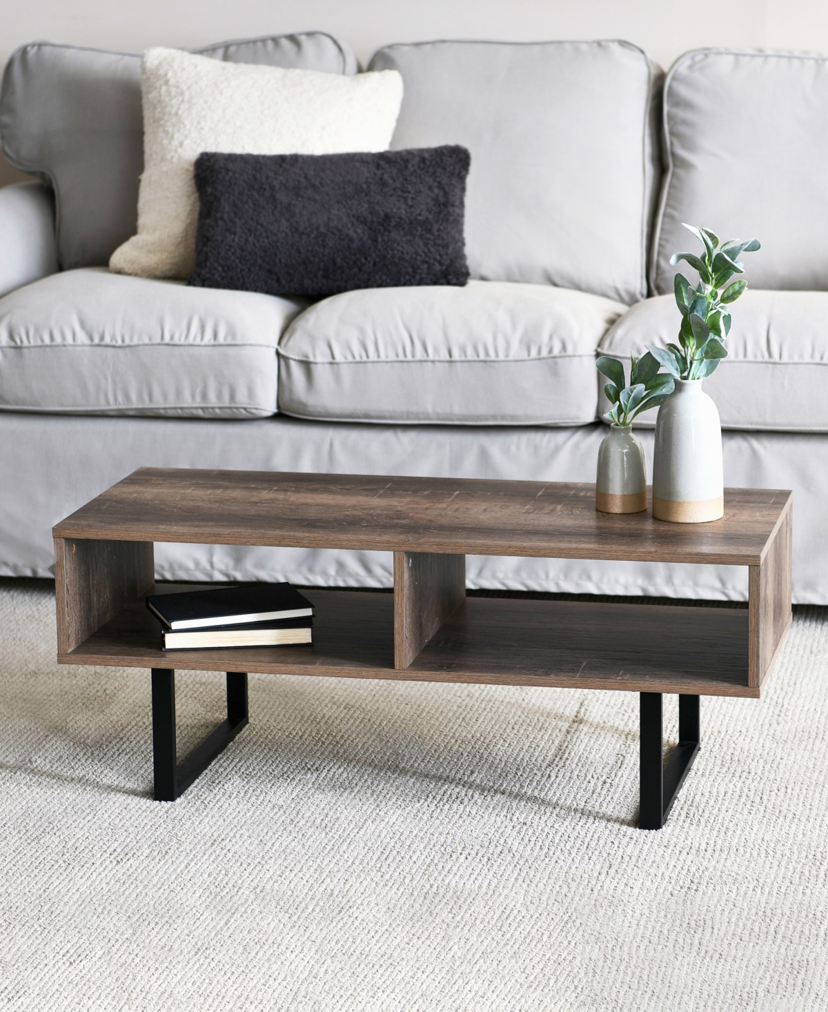 Household Essentials Modern Media Coffee Table With 2 Compartments In Brown