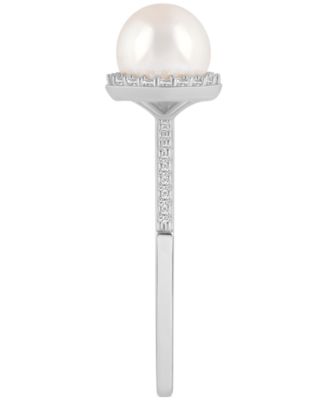 Cultured Freshwater Pearl (7mm) & Lab-Grown White Sapphire (1/5 ct. t.w.) Halo Ring in 10k White Gold