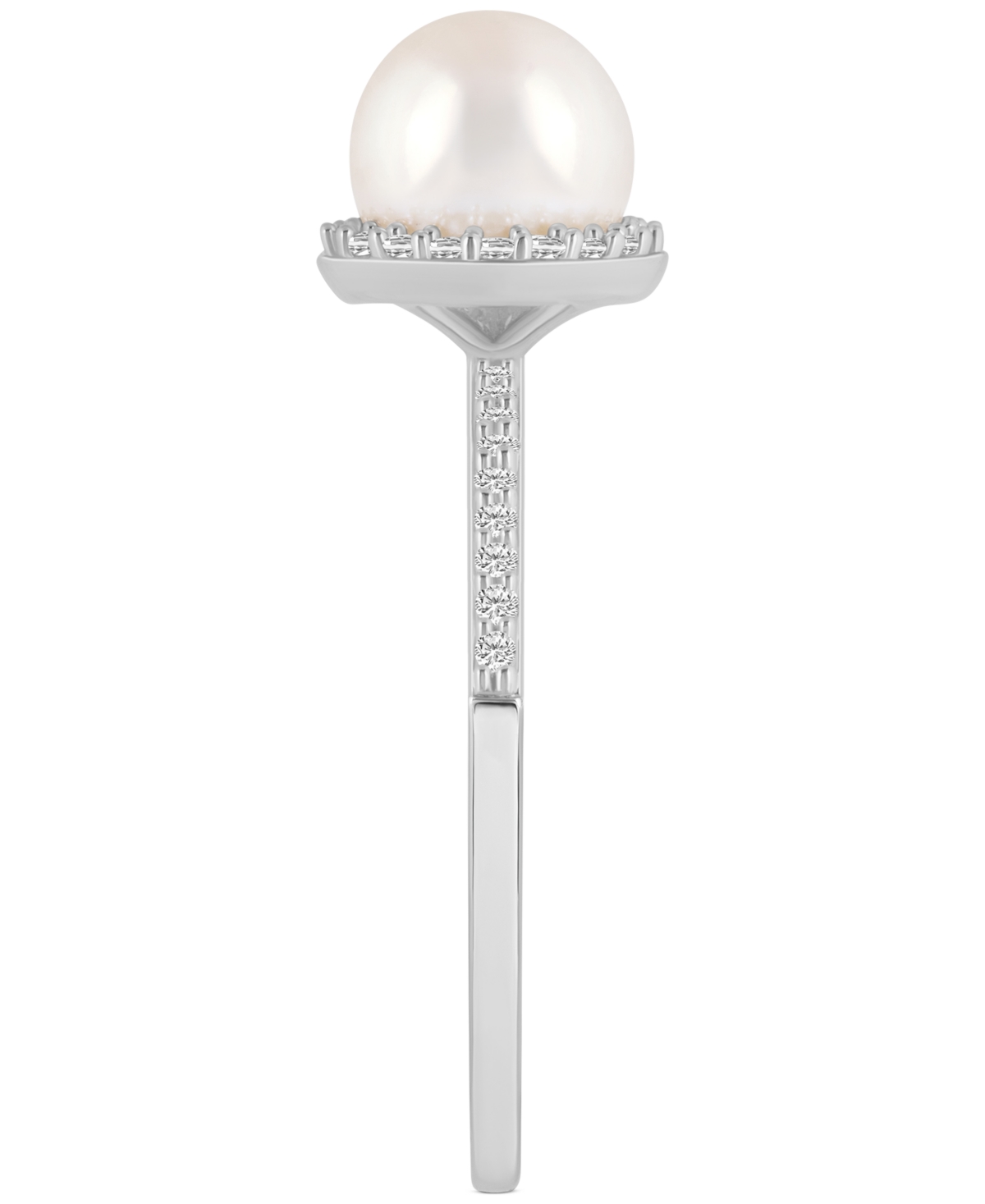 Cultured Freshwater(7mm) & Lab-Grown White Sapphire (1/5 ct. t.w.) Halo Ring in 10k White Gold - Pearl