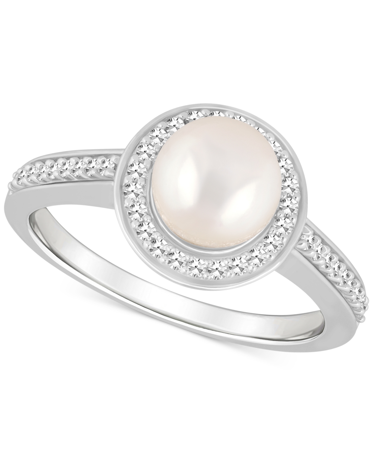 Macy's Cultured Freshwater Pearl & Diamond (1/5 Ct. T.w.) Halo Ring In Sterling Silver (also In Onyx, Labra