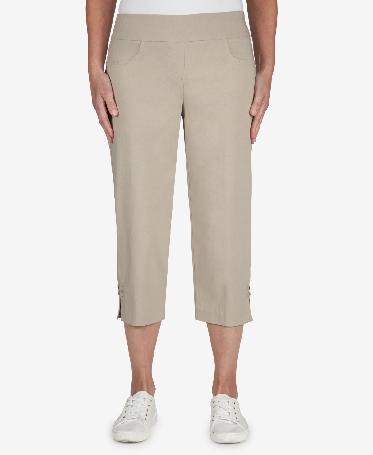 Shop Hearts Of Palm Plus Size Essentials Solid Pull-on Capri Pants With Detailed Split Hem In Chino
