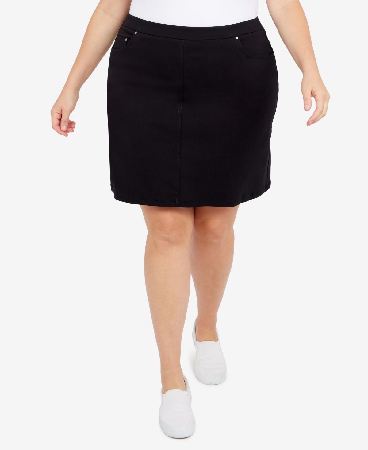 Shop Hearts Of Palm Plus Size Essentials Tech Stretch Pull On Skort With Elastic Wasitband In Black