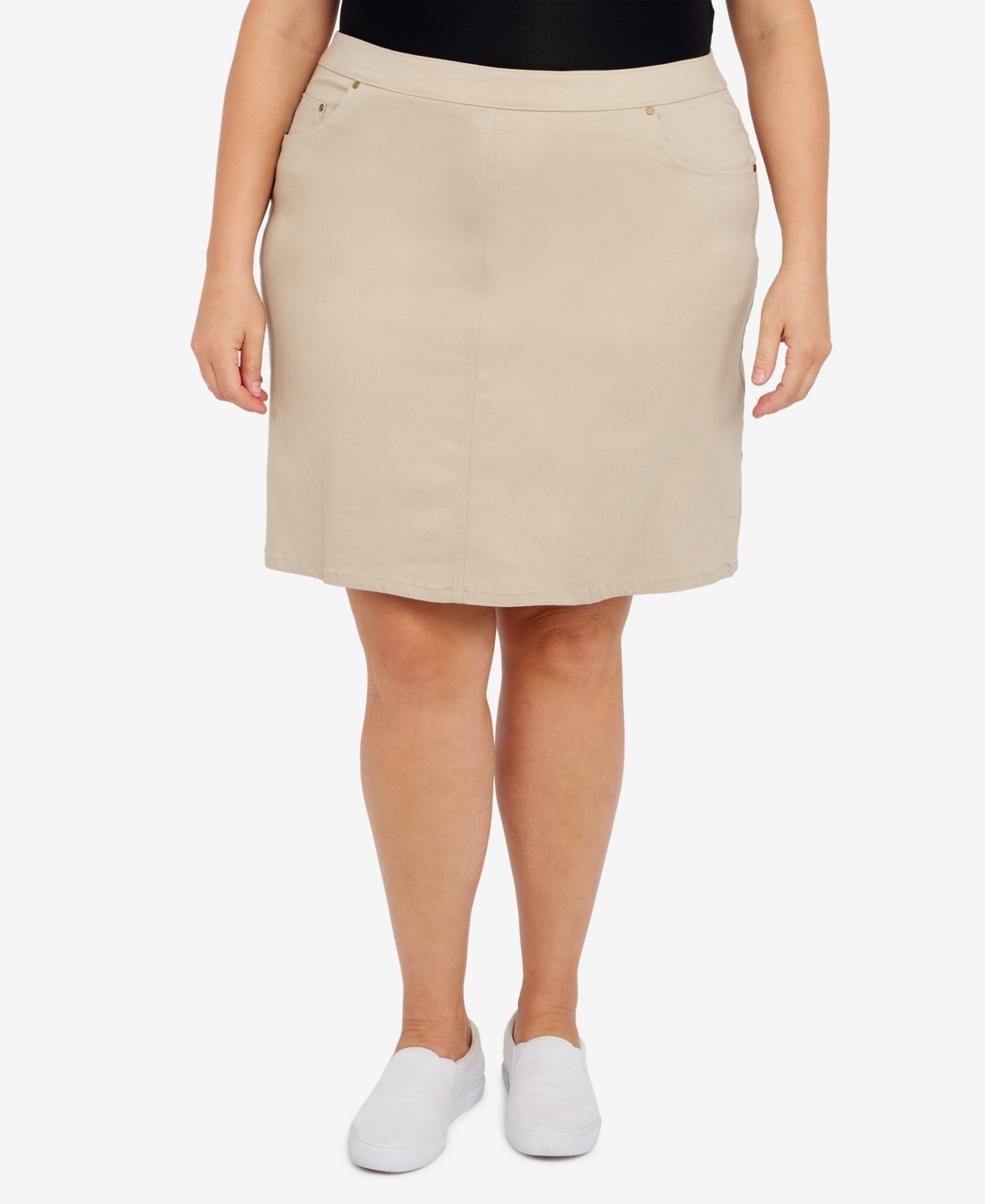 Shop Hearts Of Palm Plus Size Essentials Tech Stretch Pull On Skort With Elastic Wasitband In Chino