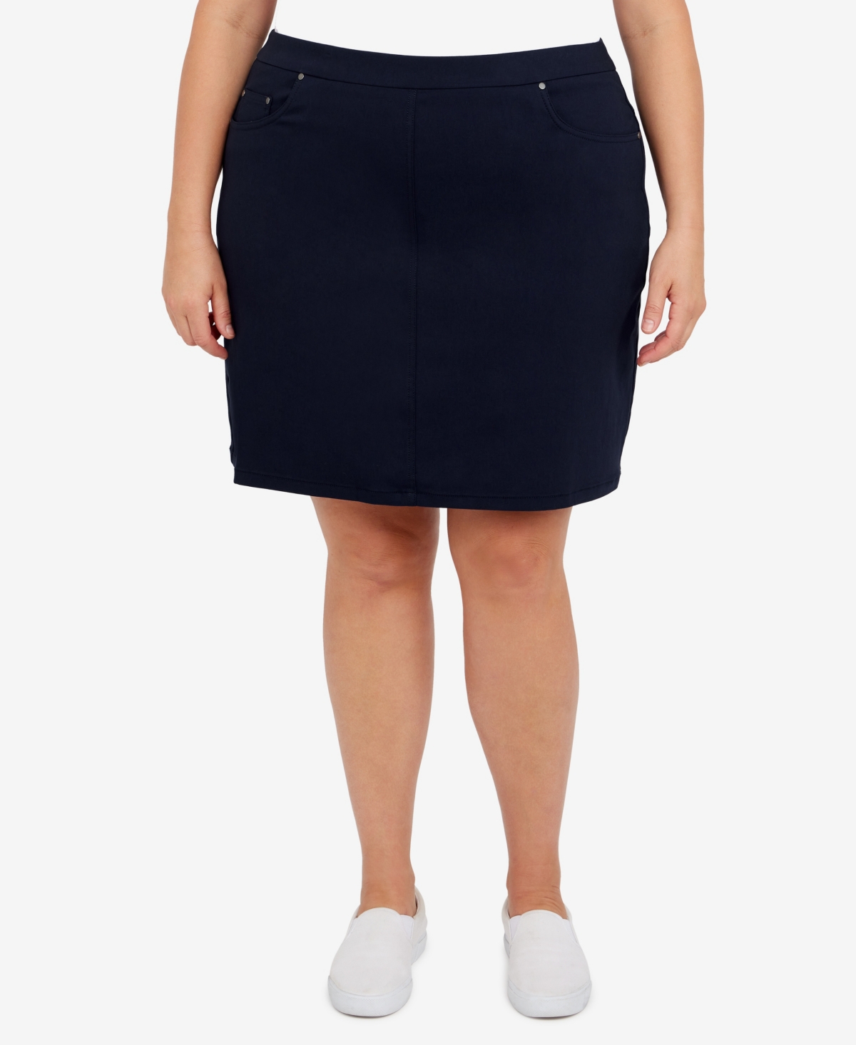 Shop Hearts Of Palm Plus Size Essentials Tech Stretch Pull On Skort With Elastic Wasitband In Navy