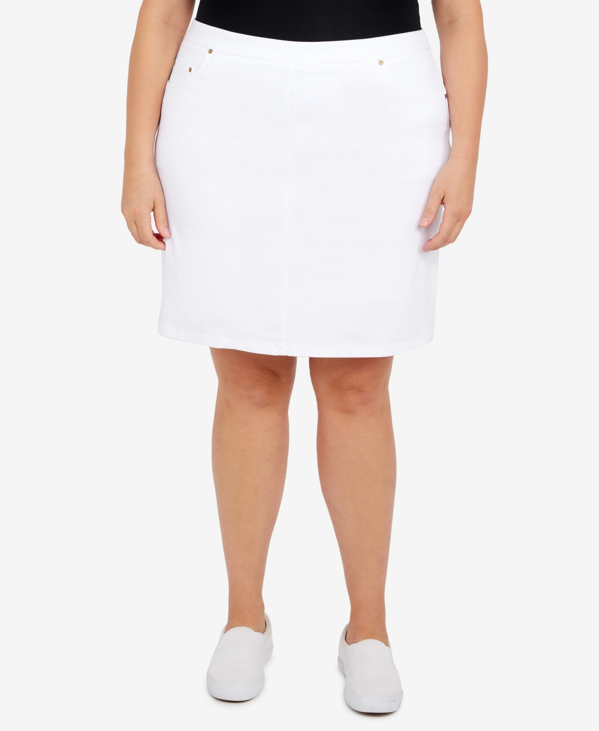 Hearts Of Palm Plus Size Essentials Tech Stretch Pull On Skort With Elastic Wasitband In White