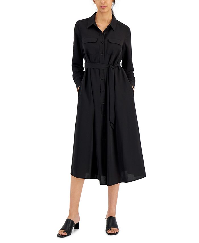 Womens Tie-Front Long-Sleeve Shirtdress Macys Women Clothing Dresses Long Sleeve Dresses 