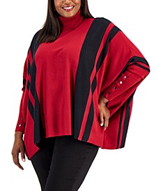 Plus Size Striped Poncho Sweater, Created for Macy's