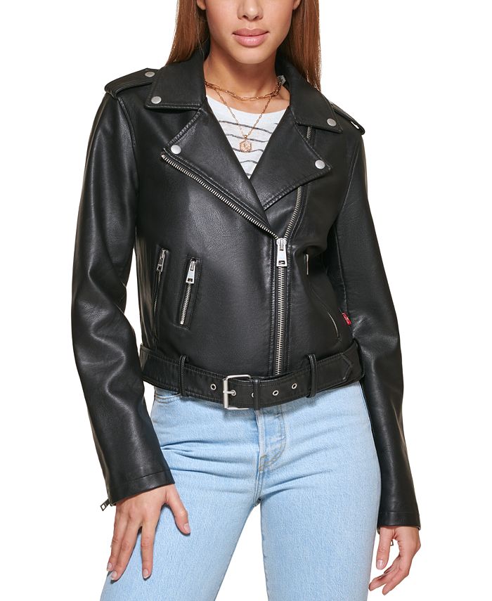 Womens Black Leather Biker Jacket With Back Print