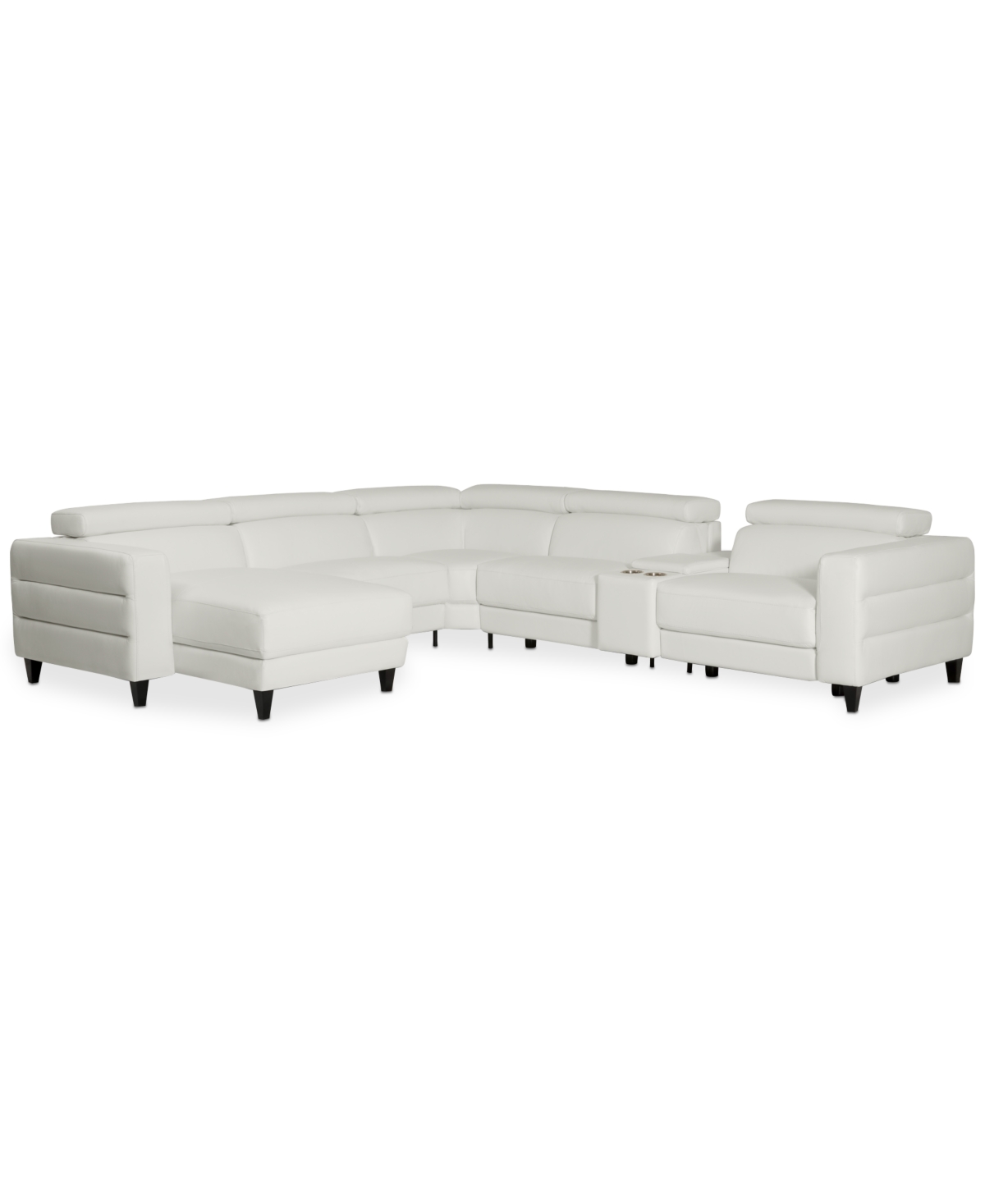 Furniture Silvanah 6-pc. Leather Sectional With Storage Chaise And 2 Power Recliners And Console, Created For In Snow