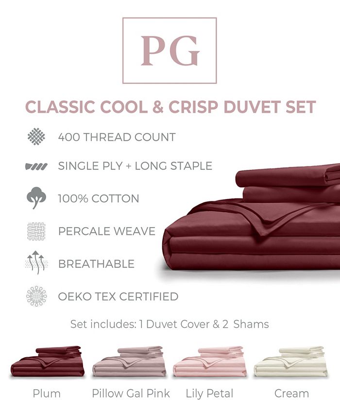 Pillow Gal Classic Cool Crisp 3 Piece Duvet Cover Set, Full/Queen