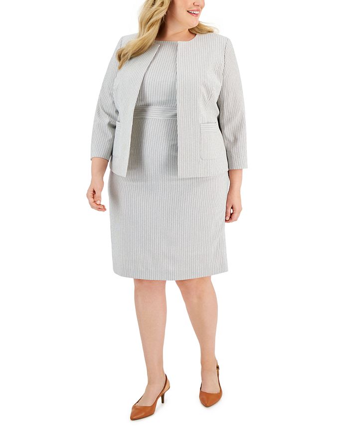 Le Suit Plus Size Striped Open-Front Sheath Dress Suit - Macy's
