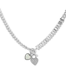 Silver-Tone Mixed Stone Double Heart Pendant Necklace, 15" + 2" extender