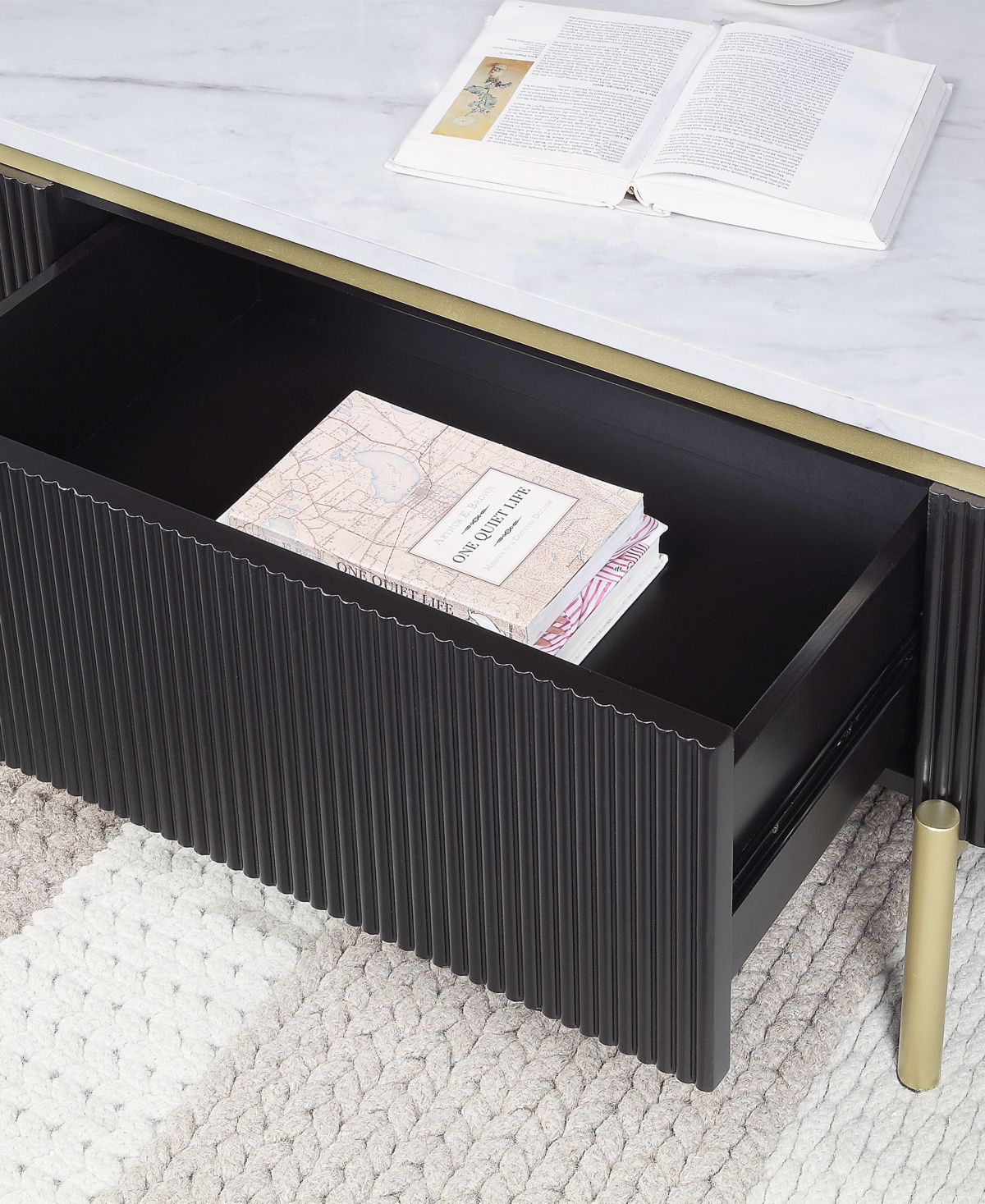 Marei 1 Drawer Coffee Table - White, Gold-Tone