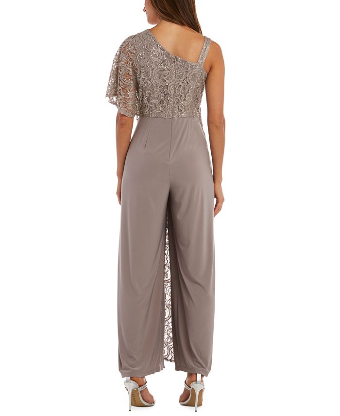 Nightway Petite Sequined-Lace One-Shoulder Jumpsuit - Macy's