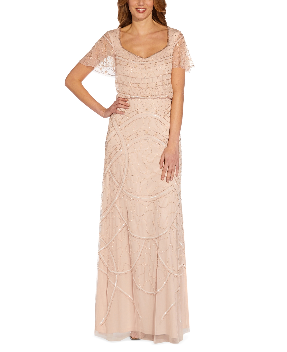 ADRIANNA PAPELL BLOUSON BEADED GOWN