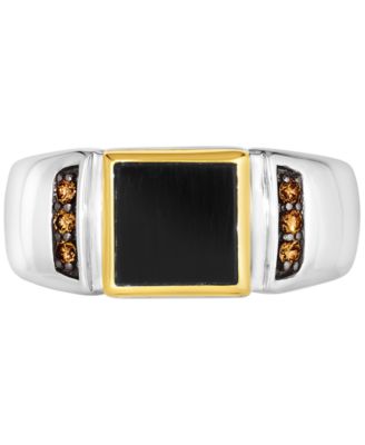 Men's Onyx & Chocolate Diamond (1/6 ct. t.w.) Ring in Sterling Silver & 14k Gold