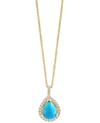 EFFY® Turquoise & Diamond (1/5 ct. t.w.) Teardrop Halo 18" Pendant Necklace in 14k Gold