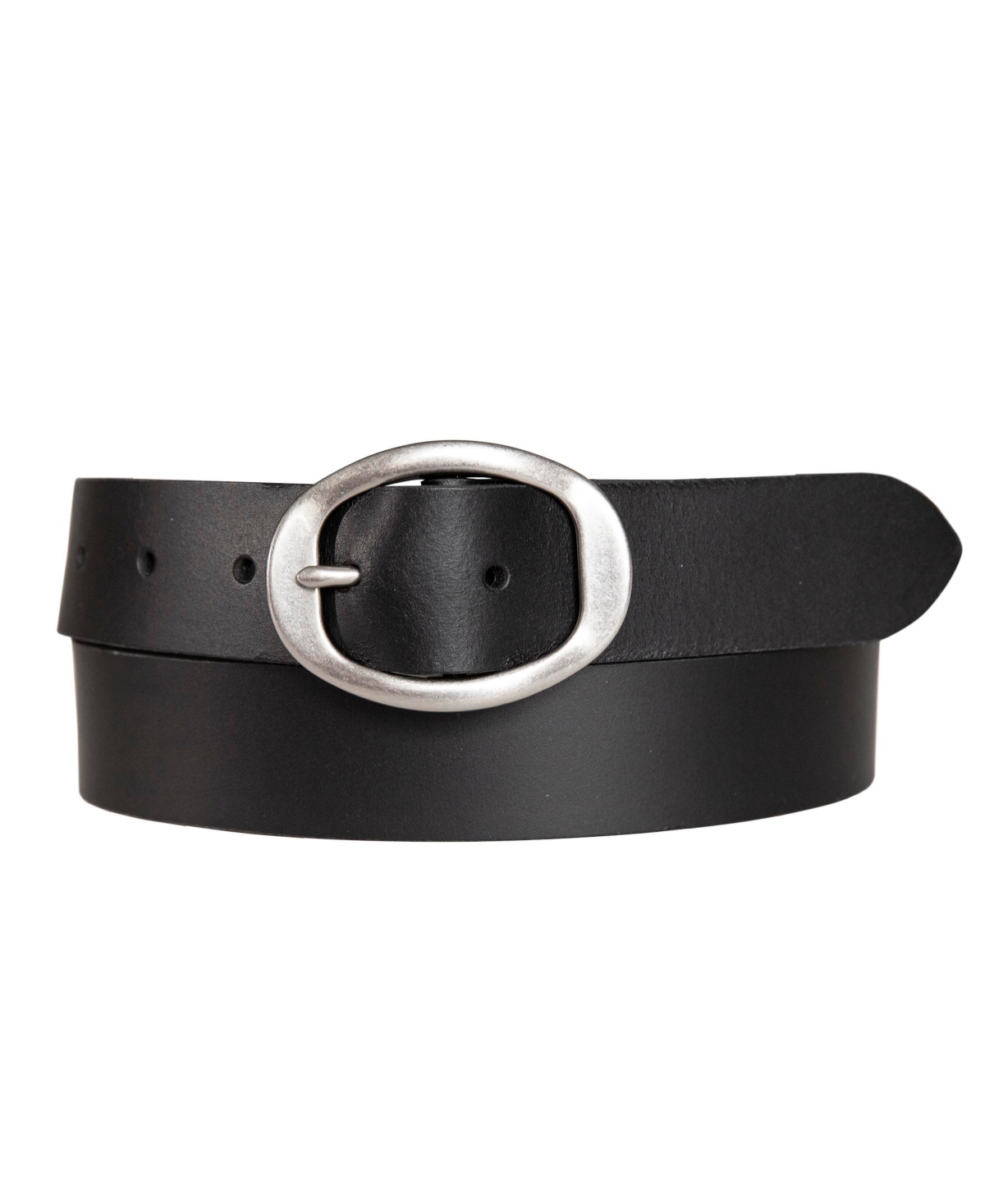 Women's Oval Center Bar Buckle Leather Belt - Black