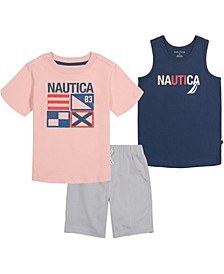 Baby Boys Sailing Flags T-shirt, Logo Tank Top and Shorts, 3 Piece Set