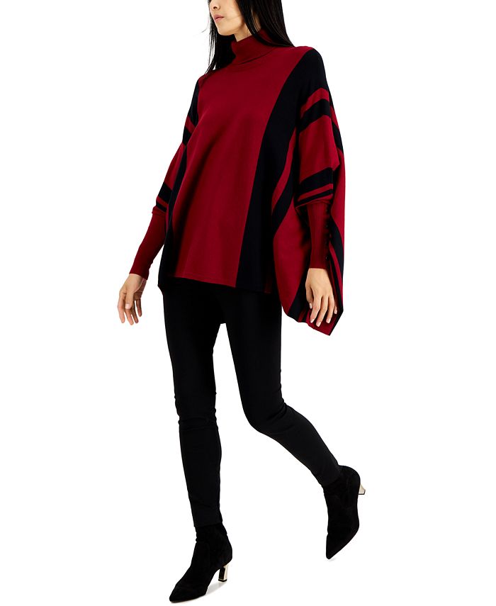 Alfani Striped Turtleneck Poncho Sweater, Created for Macy's & Reviews ...