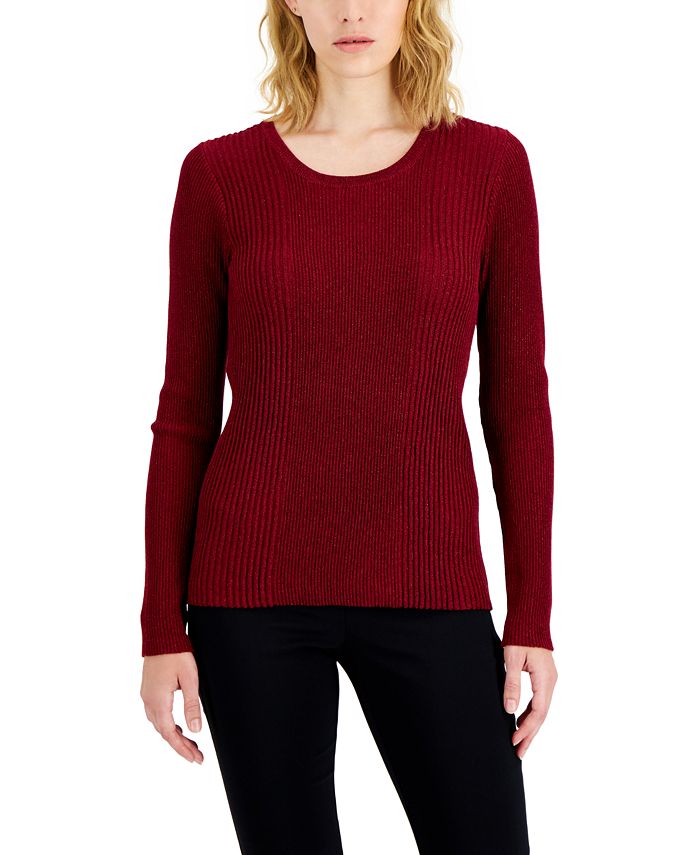 Alfani Women's Ribbed Snap Detail Sweater Red Size Medium