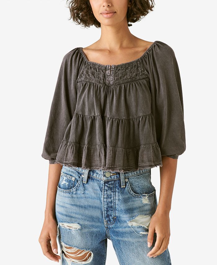 Lucky Brand Tiered Cotton Peasant Blouse & Reviews Tops Women Macy's