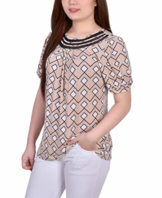 Petite Short Puff Sleeve Mesh Inset Top