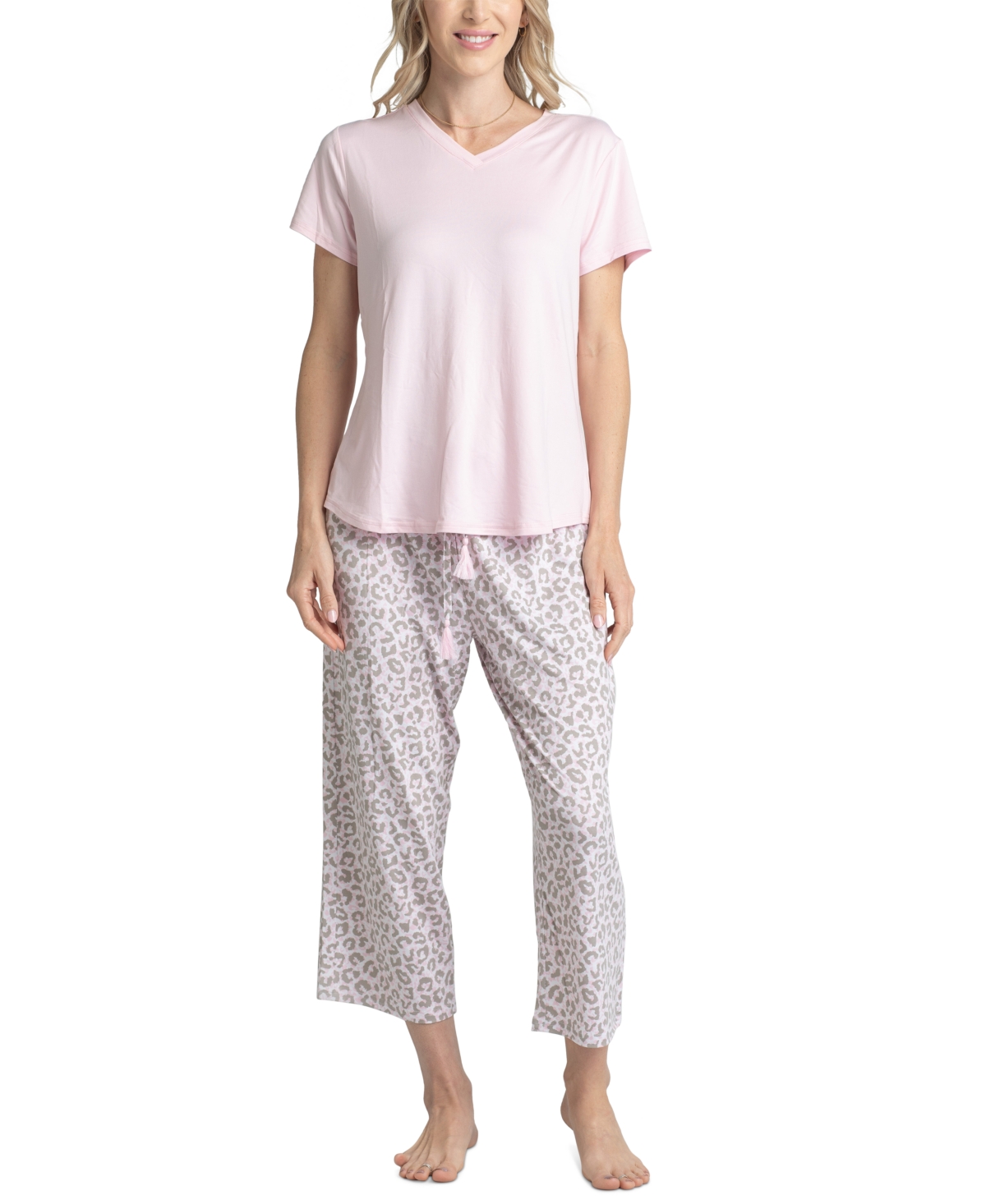 Women's 3-Pc. T-Shirt, Pants & Shorts Pajama Set - Pink / Animal .. Tapesty