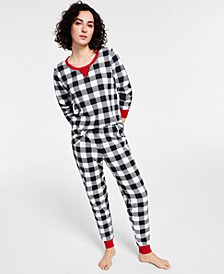 Matching Women's Lightweight Thermal Waffle Buffalo Check Pajama Set, Created for Macy's