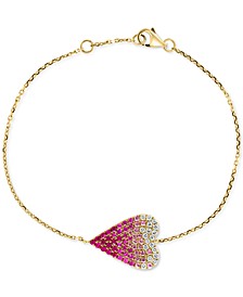 EFFY® Pink Sapphire (5/8 ct. t.w.) & Diamond (1/5 ct. t.w.) Ombré Heart Bracelet in 14k Gold