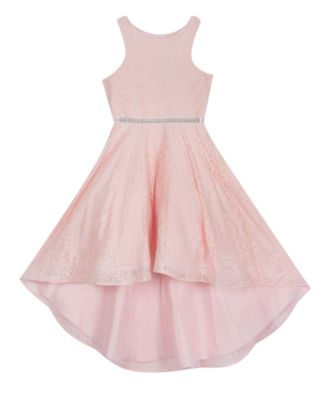 Rare Editions Big Girls Glitter Stretch Lace Hi-to-Low Dress - Macy's