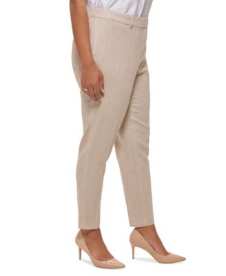 Calvin Klein Plus Size Linen-Blend Slim Leg Pants
